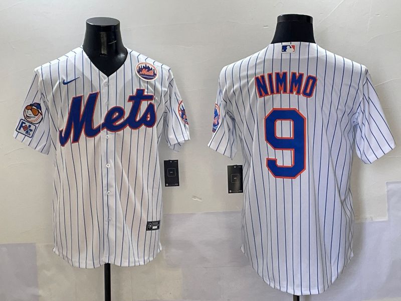 Men New York Mets #9 Nimmo White Stripe Game 2025 Nike MLB Jersey style 7
